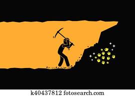 Man digging gold and treasure