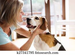 oude vrouw, en, hond