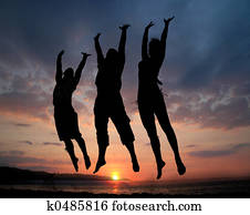 Three people jumping Three people jumping