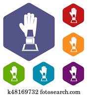 Baseball glove award icons set hexagon