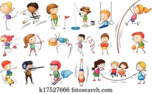 crianças, empregando, em, diferente, esportes