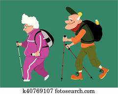 elderly couple, hiking