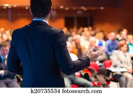 mówiący, na, handlowa konferencja, i, presentation.