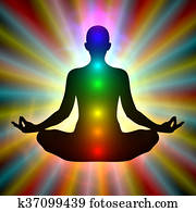 Woman in meditation - aura, chakras Woman in meditation - aura, chakras