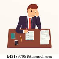 zakenman, werkende, met, documents.