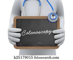 3d doctor showing colonoscopy chalkboard 3d doctor showing colonoscopy chalkboard