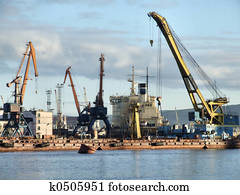 Busy cargo harbor infrastructure