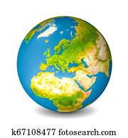 Earth globe isolated on whitebackground. Satellite view focused