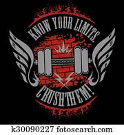 Fitness bodybuilding vintage label for flayer poster logo t-shirt print with lettering