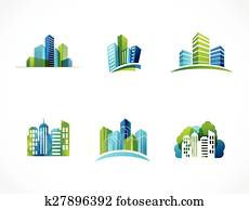 real estate, city, skyline icons and logos