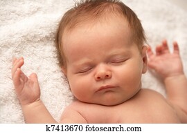 tillsluta, av, baby, sova, på, handduk