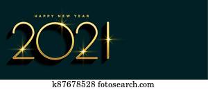 2021, זהוב, ראש שנה שמח, דגל, עם, טקסט, פסק