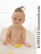 baby, in, luftbubbla bada