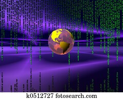 Binary code over the internet, world globe. Binary code over the internet, world globe.