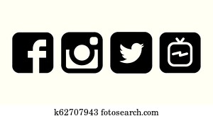 Collection of black and white popular social media logos printed on white paper Collection of black and white popular social media logos printed on white paper