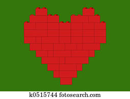 corazón rojo, en, verde