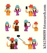 Couple Taking photos in Action Character Set Couple Taking photos in Action Character Set