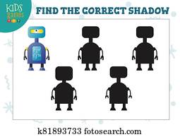 Find the correct shadow for cute cartoon robot educational preschool kids mini game Find the correct shadow for cute cartoon robot educational preschool kids mini game