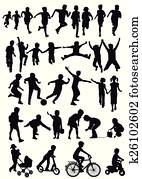 gruppe av barn, silhouettes