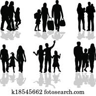 árnykép, közül, szülők, és, gyerekek