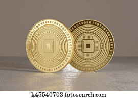 黃金, 硬幣, 上, 金屬, 地板, 由于, cpu, 標識語, 如, 例子, 為, bitcoin, 在線的銀行業, 或者, fin-tech