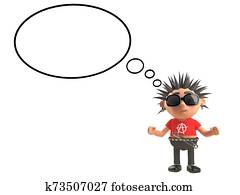 3d cartoon punk rocker character with spiky hair with a blank thought bubble, 3d illustration 3d cartoon punk rocker character with spiky hair with a blank thought bubble, 3d illustration