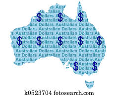 australisch, landkarte, und, währung