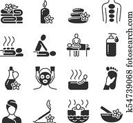 Massage and spa therapy, body care medical vector silhouette icons Massage and spa therapy, body care medical vector silhouette icons