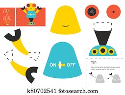 schneiden, und, klebstoff, papier, toy., vektor, illustration,, arbeitsblatt, mit, karikatur, roboter schneiden, und, klebstoff, papier, toy., vektor, illustration,, arbeitsblatt, mit, karikatur, roboter