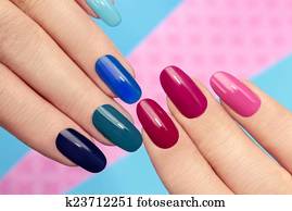 כחול, ורוד, manicure.