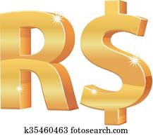 Gold 3d Brazilian real vector icon