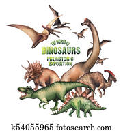 Group of watercolor dinosaurs Group of watercolor dinosaurs