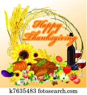 dîner thanksgiving, illustration, fond