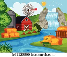 Farm land with waterfall Farm land with waterfall