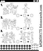 subtraction educational task with kids color book page subtraction educational task with kids color book page