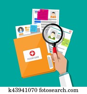 ﾌｫﾙﾀﾞｰ, そして, 患者, カード, 手, 拡大鏡