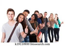 College Students Gesturing Thumbs Up In A Line