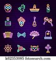 Day of the Dead Neon Icons