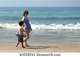 familie, på stranden