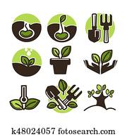 Vector plant and tree sprout vector icons set for gardening or planting Vector plant and tree sprout vector icons set for gardening or planting