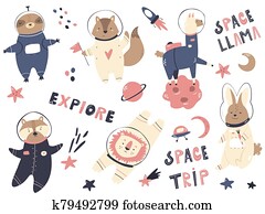 גדול, קבע, של, אסטרונאוט, בעלי חיים, ו, פסק, animals.