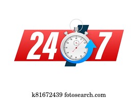 24-7 service concept. 24-7 open. Support service icon. Vector stock illustration. 24-7 service concept. 24-7 open. Support service icon. Vector stock illustration.