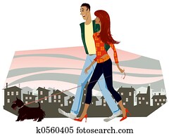 couple, et, a, chien