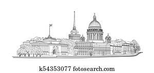 Saint-Petersburg city, Russia. St. Isaac's cathedral skyline. Russian travel background.