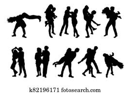 Set of dancing couples silhouettes isolated on white background. Set of dancing couples silhouettes isolated on white background.