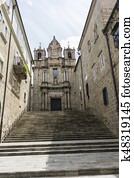 Stone staircase, old and classic buildings of the Spanish city of Orense, Galicia