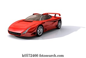 3d, modelo, de, coche rojo