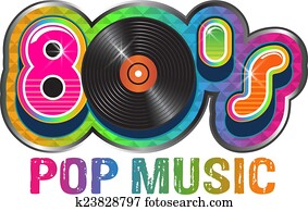 80s, música pop, disco del vinilo, logotipo