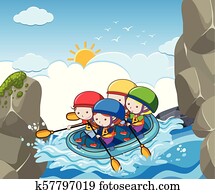 A Children Rafting in River A Children Rafting in River
