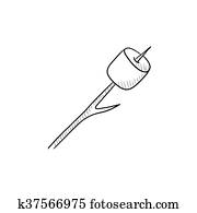 Marshmallow roasted on wooden stick sketch icon. Marshmallow roasted on wooden stick sketch icon.